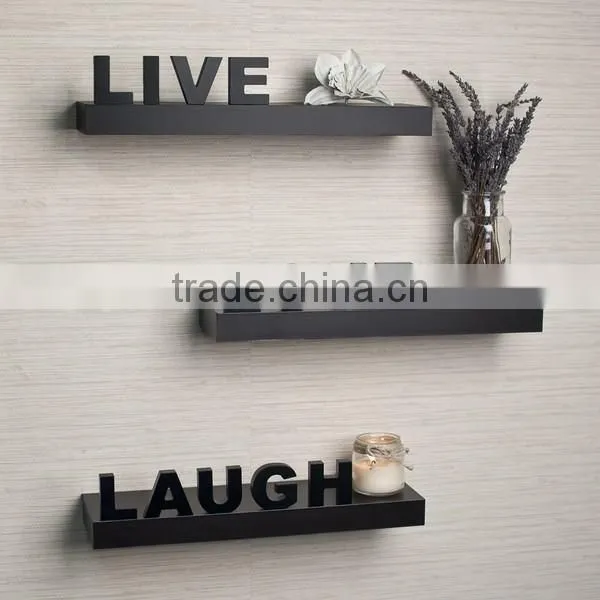 3 Shelves Wooden Rounded Floating Cube Wall Shelves with the letter