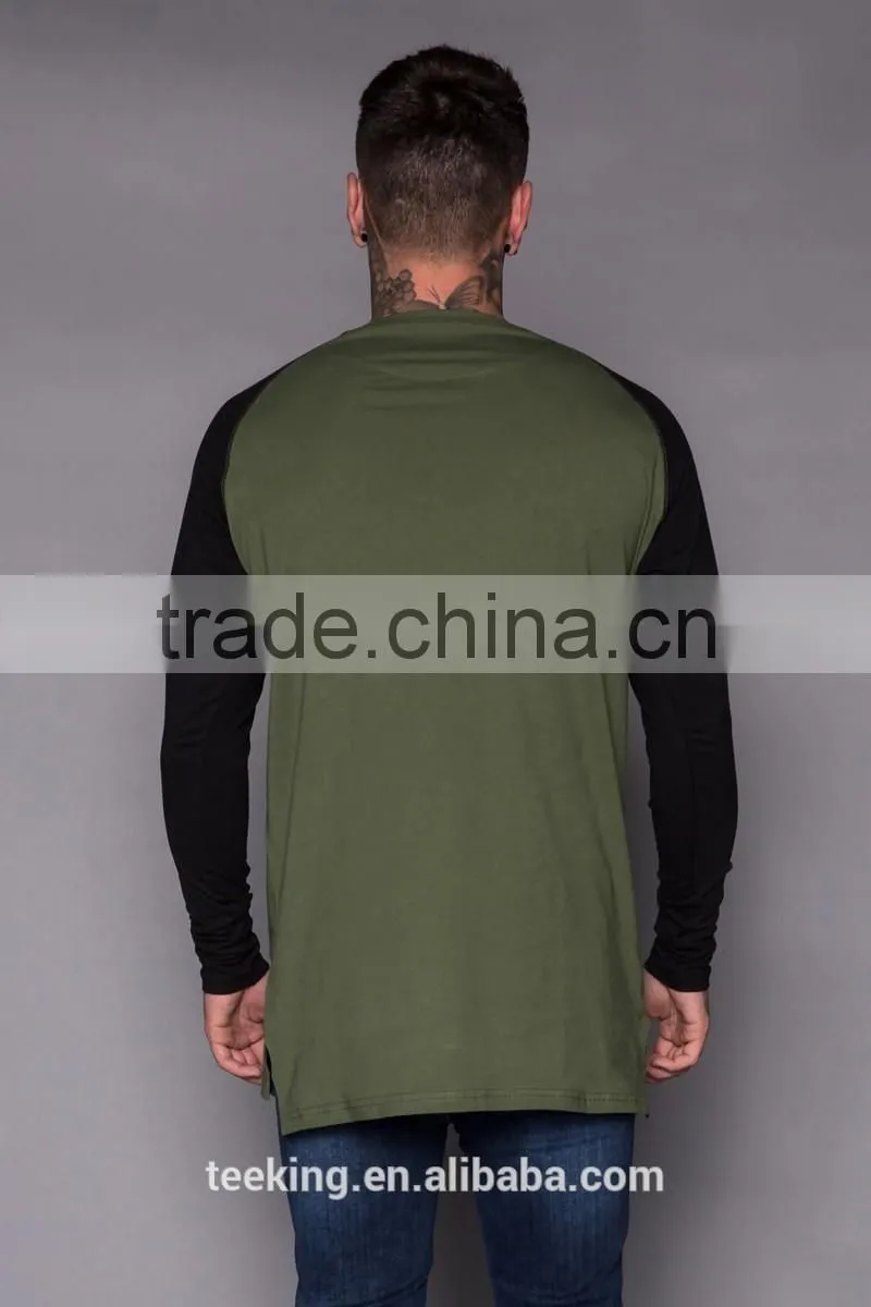 Latest contrast raglan sleeve crew neck cotton men t shirt
