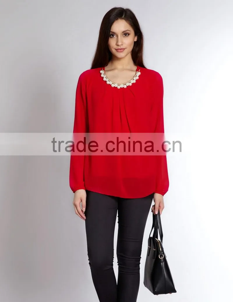 necklace detail red chiffon top,china top ten selling products,girls fancy top