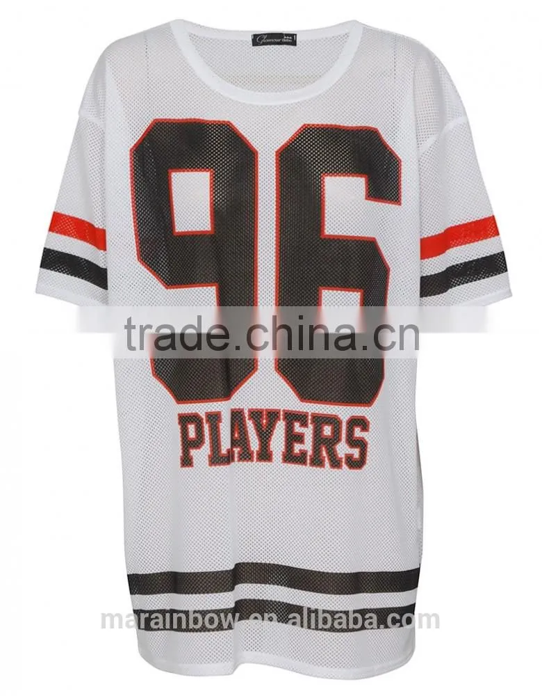 High quality new arrival OEM team player Print Mesh Varsity T-Shirt in White
