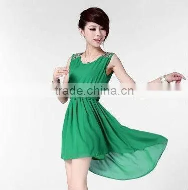 Elegant Women's Chiffon Casual Paillette Shoulder Slim Mini Vest Dress