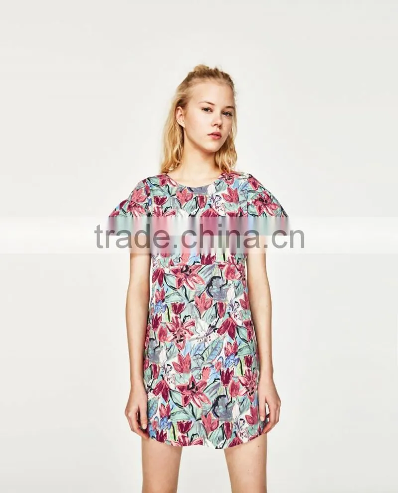 2016 floral printed fabrics woman dress one piece design loose dress woman