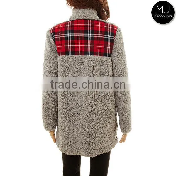 FACTORY LOW MOQ women winter plaid monogram fleece pullover wholesale