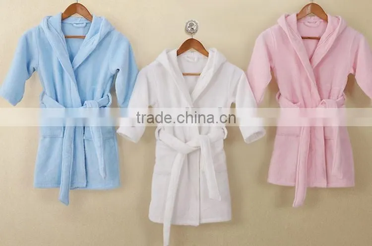 kid bathrobe hooded woven solid cotton terry