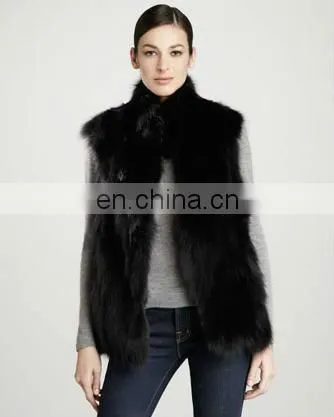 stand-collar fox fur vest,black/quality supplier+OEM+ODM