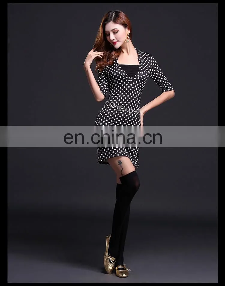 T-5112 Sexy slim black and white round dot women belly dance skirt