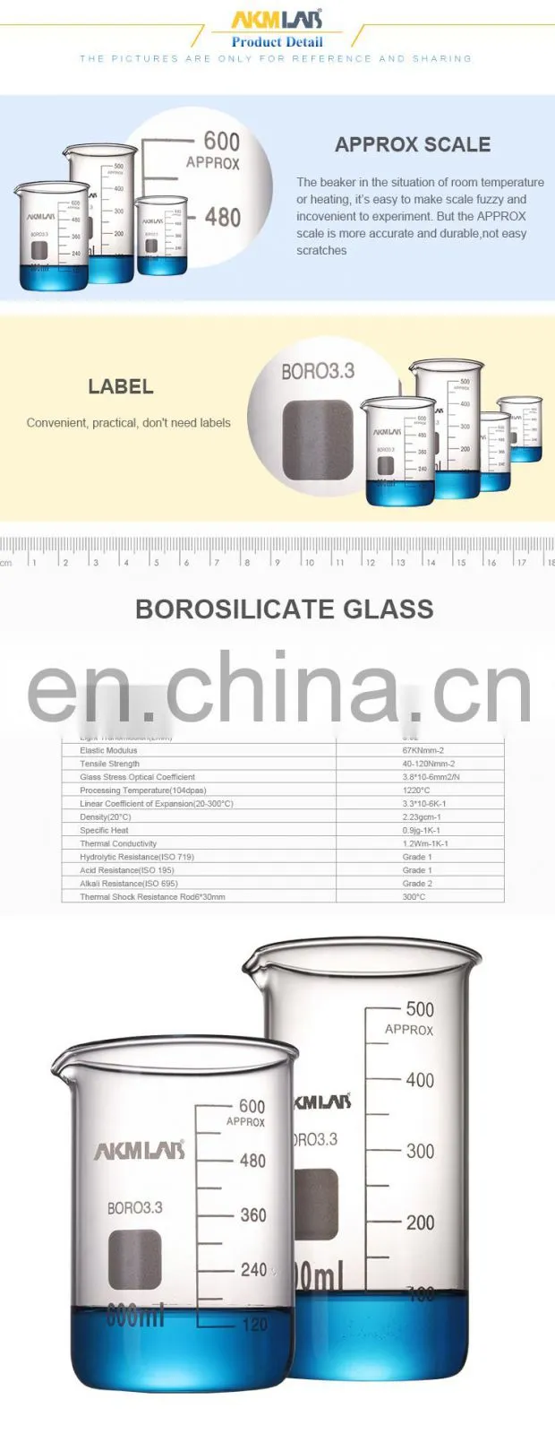 AKMLAB Glassware Pyrex 500ml Glass Beaker For Lab