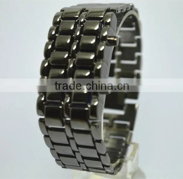 Lava style metal suit blue lights analog led digital watch