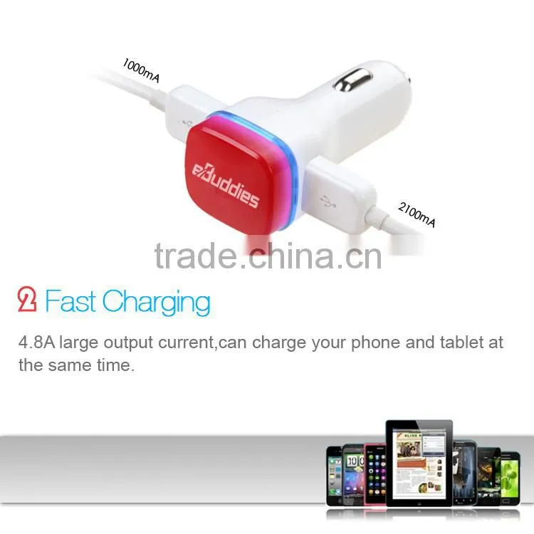 5V 4.8A Dual USB Car Chargers with CE,Rohs, suitable for Iphone,ipad,smart phone ,GPS and More
