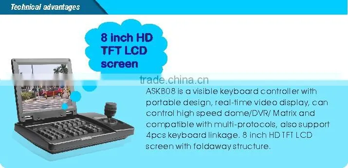 8 inch LCD 3D IP PTZ Keyboard Controller Work with RS485 Speed Dome Controller