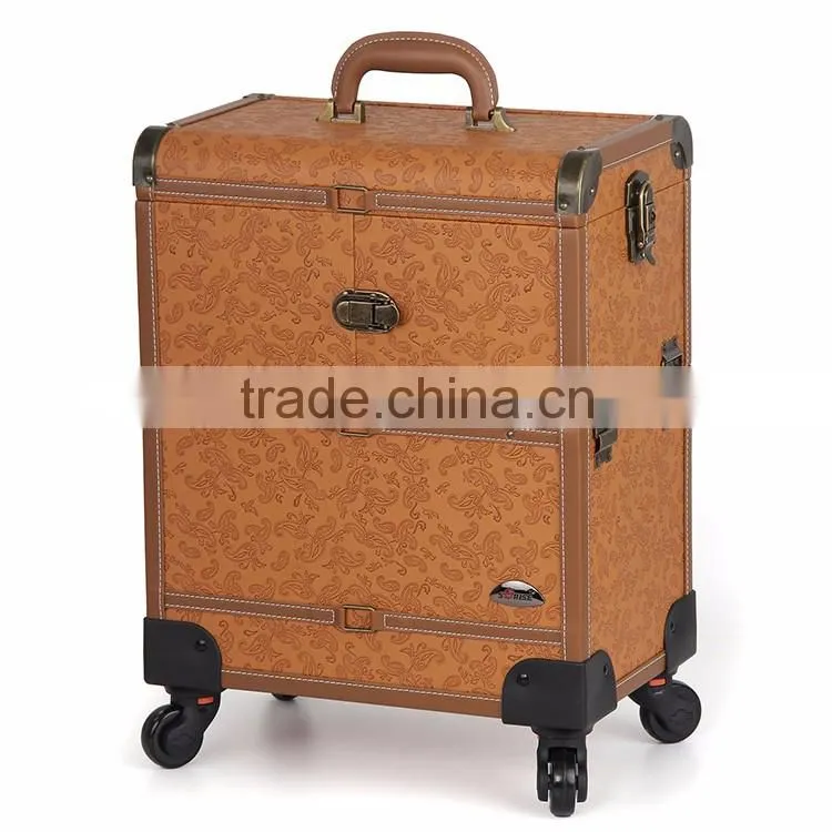 Alibaba New design fashionable makeup organizer cosmetic makeup trolley case with mirror