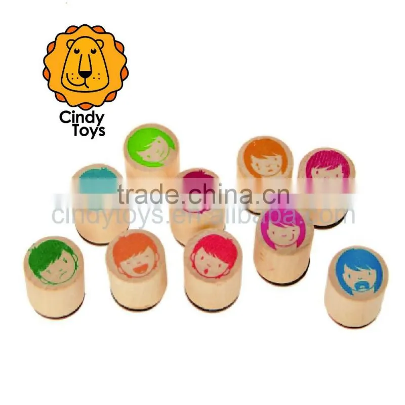 Wooden Rubber Stamps Mood 10 pcs for Kids
