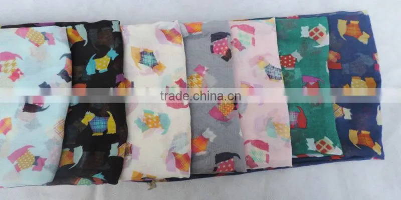 Newest Style Colorful Cute Animal Dog Printed Polyester Voile Round Infinity Scarf