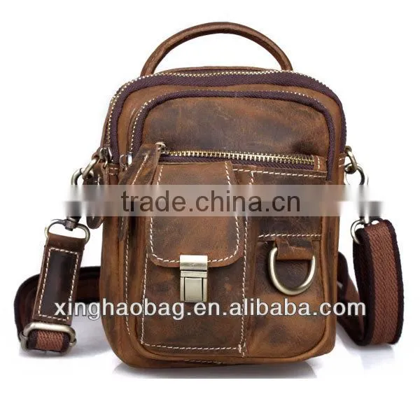 Multifunctional long strap small leather duffle bag for men
