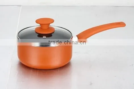 Orange Aluminum Non-stick Press Sauce Pan Cooking Milk Pot Long Bakelite Handle