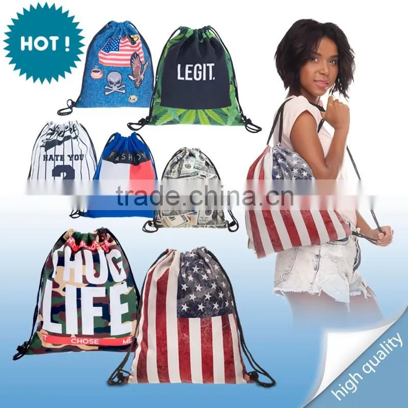 High Quality 3D Printed Wholesale Emoji Gift Drawstring Bag
