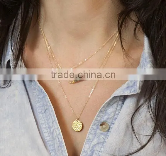 2014 Layer Necklaces Round disk bead bar Necklace Dainty Beaded Satellite Chain