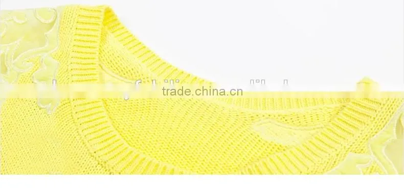 2015 hot sale korean fashion hollow lace bright colored sweater spring