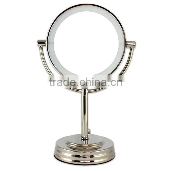 metal compact mirror with lights, free standing table mirror, metal framed mirror, standing rotating mirror, vanity metal mirror