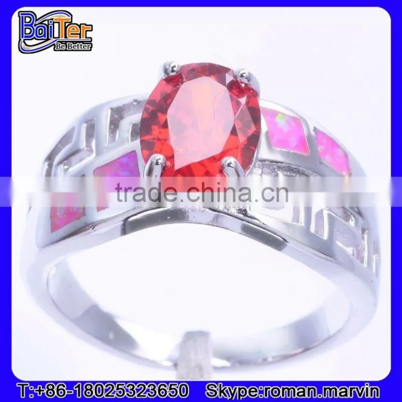 NEW Halo Set Zirconia White Fire Opal Gemstone Ring 925 Silver Silver Opal Ring With Opal Stone