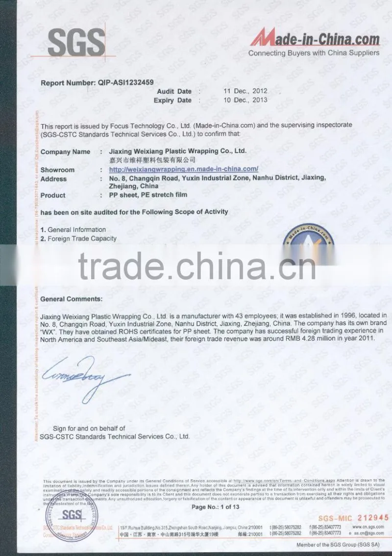 Hand and Machine wrap LLDPE Stretch Film/Pallet Stretch Wrap