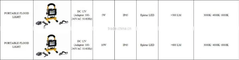 5W 10W with Car charge and Adaptor portable Rechargeable LED Floodlight