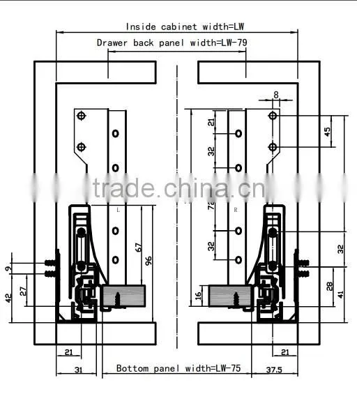 Soft closing galvanized steel telescopic furniture drawer rails