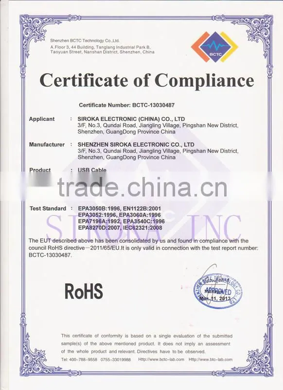 CE ROHS Approved Retractable Data Cable for mobile phone