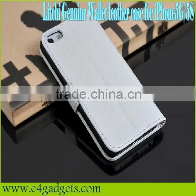 Luxury business style Litchi Vein cowhide leather case hot selling wallet case for iphone 5