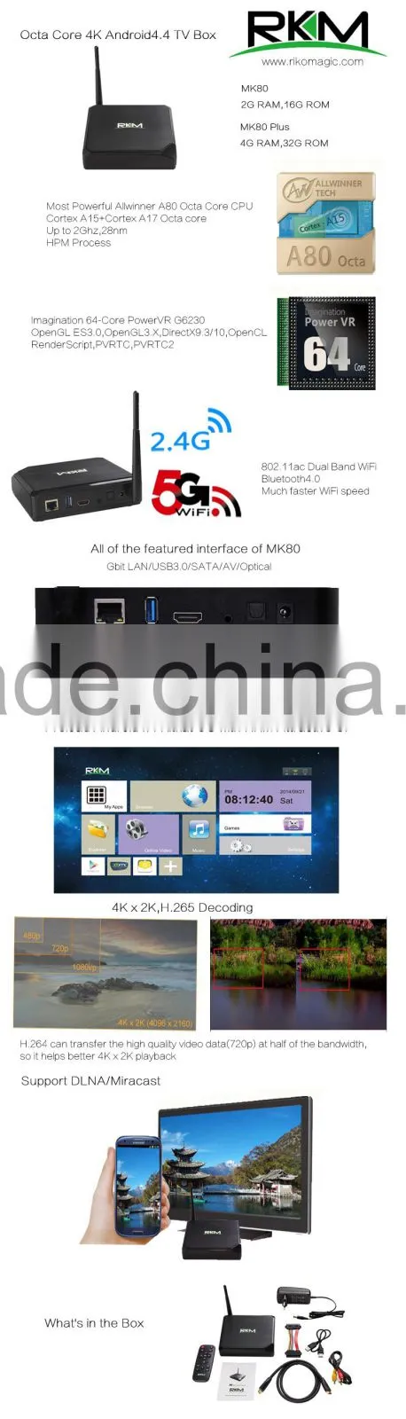 Rikomagic MK80 Octa Core Allwinner A80 Android 4.4 Mini TV Box 2G/16G 2.4G/5G WIFI 802.11AC Bluetooth KODI Gbit LAN 3D USB3.0
