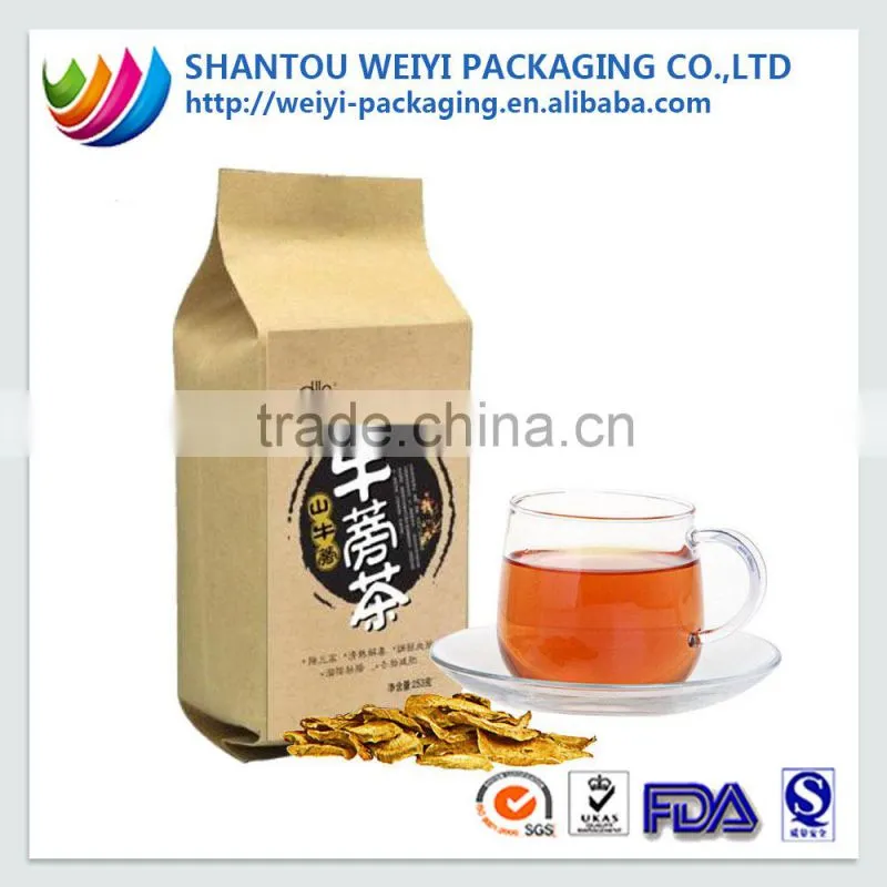 Custom printed waterproof brown tea packaging paper kraft bag