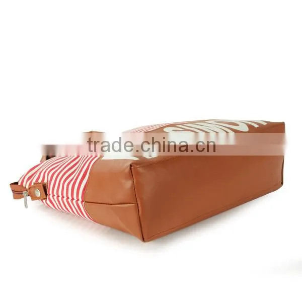 Cotton with printing shopping bag with PU handle