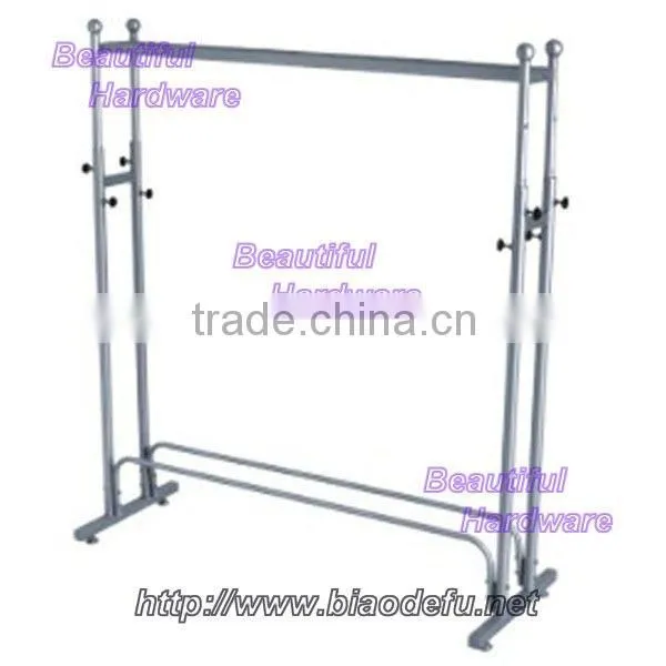 Double Clothes Coat Rail Garment Dress Hanging Display Stand On Wheels Shoe Rack
