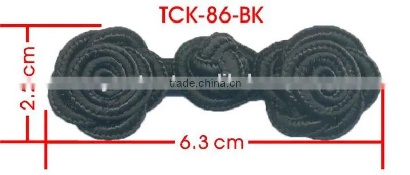 Width 6.3 Centermeter All Black Sew On 100% Nylon Chinese Knot Frog Buttons
