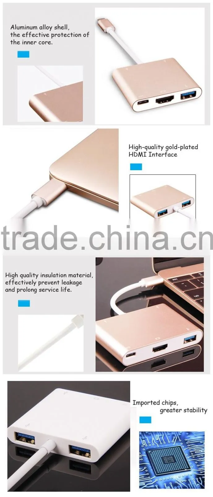 USB Type C 3.1 Hub to 4 Ports USB 3.0 Adapter Converter for the MacBook
