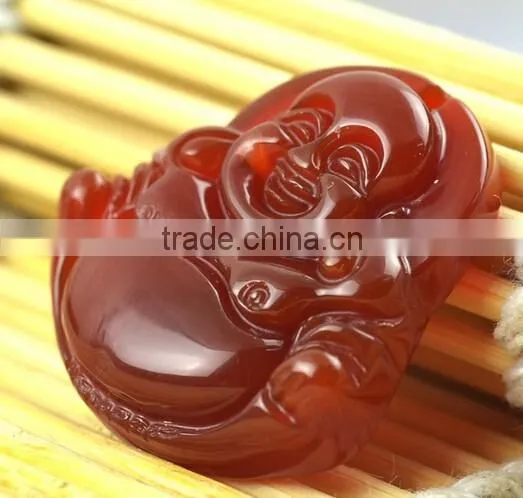 Red Agate Gemstone Tibet Buddhist Laughing Buddha Amulet Pendant