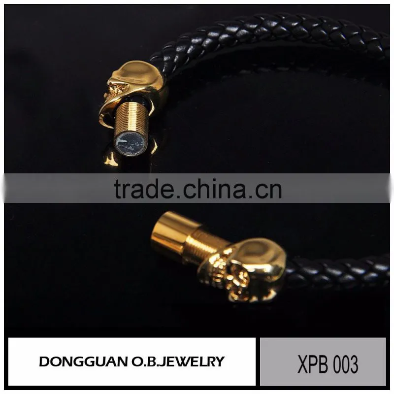 Couple leather stainless steel bracelet/skull bracelet jewelry wholesale