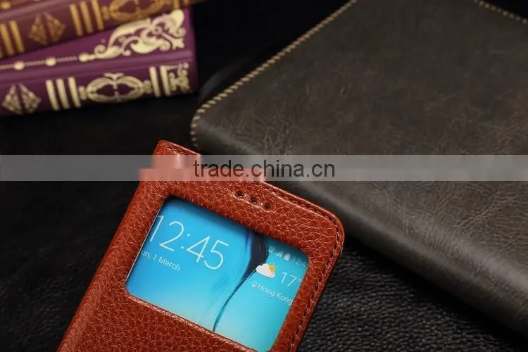 Genuine Leather Cover Window Display Stand Phone Flip Case For Samsung Galaxy S6 Edge