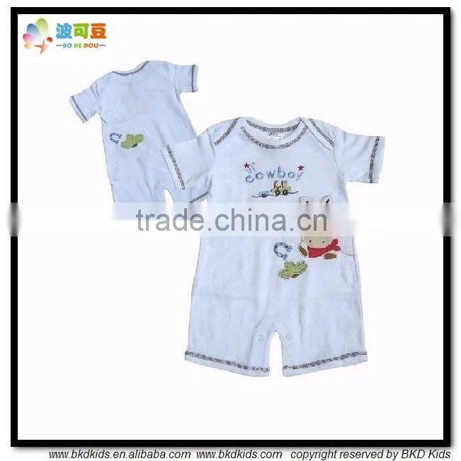 BKD wholesale baby clothes white cowboy rompers