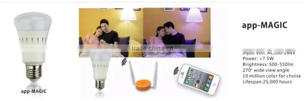 7.5w wirless wifi intelligent led light Bulb e27 wifi rgb bulbs