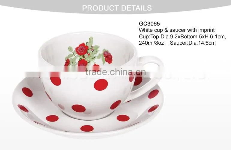 wholesale 240ml ceramic tea cup and saucer with flower decal