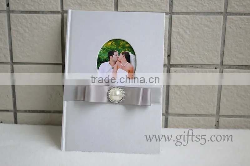 Wedding Guest Signing Book in white with pearl and ribbon