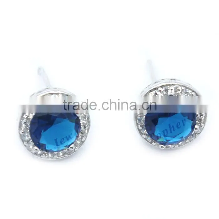 925 Sterling Silver White CZ and Faceted sapphire crystal stud earrings