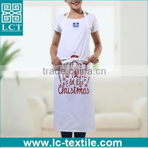 wholesale cotton white christmas cute design print cheap bulk aprons for kitchen