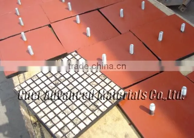 High alumina ceramic rubber liner with steel backing plate, rubber ceramic liner with bolt connection