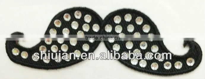 rhinestone motif embroidered mustache patch
