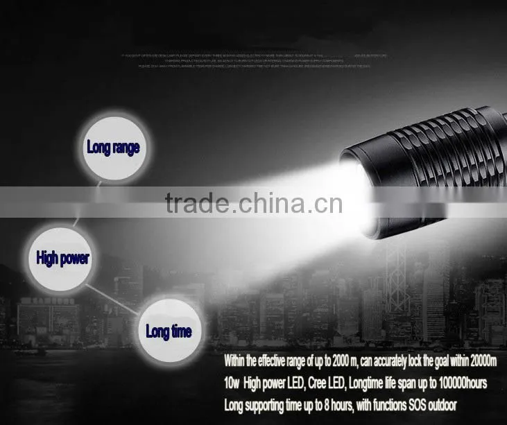 waterproof alluminum alloy high power led torch light 2000lm