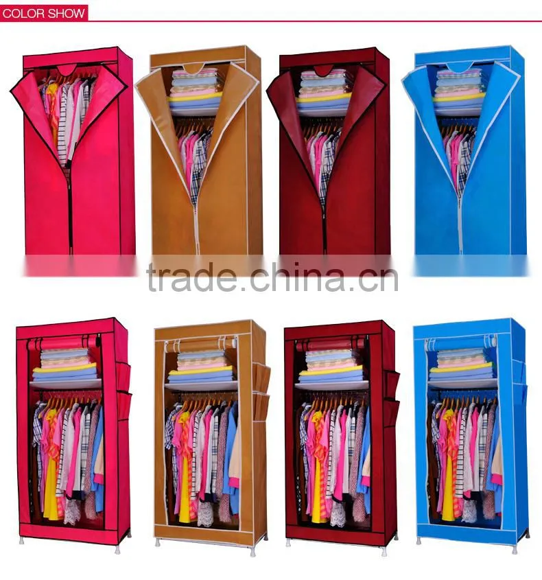 Rose Red Fabric Cupboard Bedroom Rack Shelve Rail Clothes Storage Wardrobe