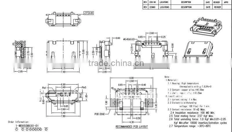 5 pin mini usb connector tin-plated