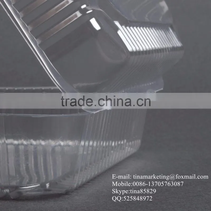Square Clear Hinged Clamshell Type Plastic StayLock Medium Food Container for Salad, Muffins, Cake, Pastry and Fruit Packaging